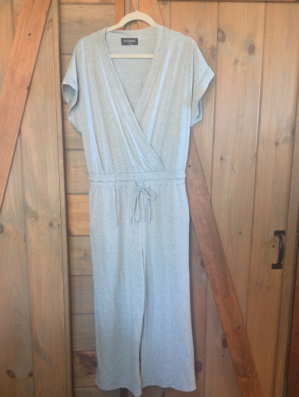 Kittenish Light Gray Wrap-Front Jumpsuit with Drawstring